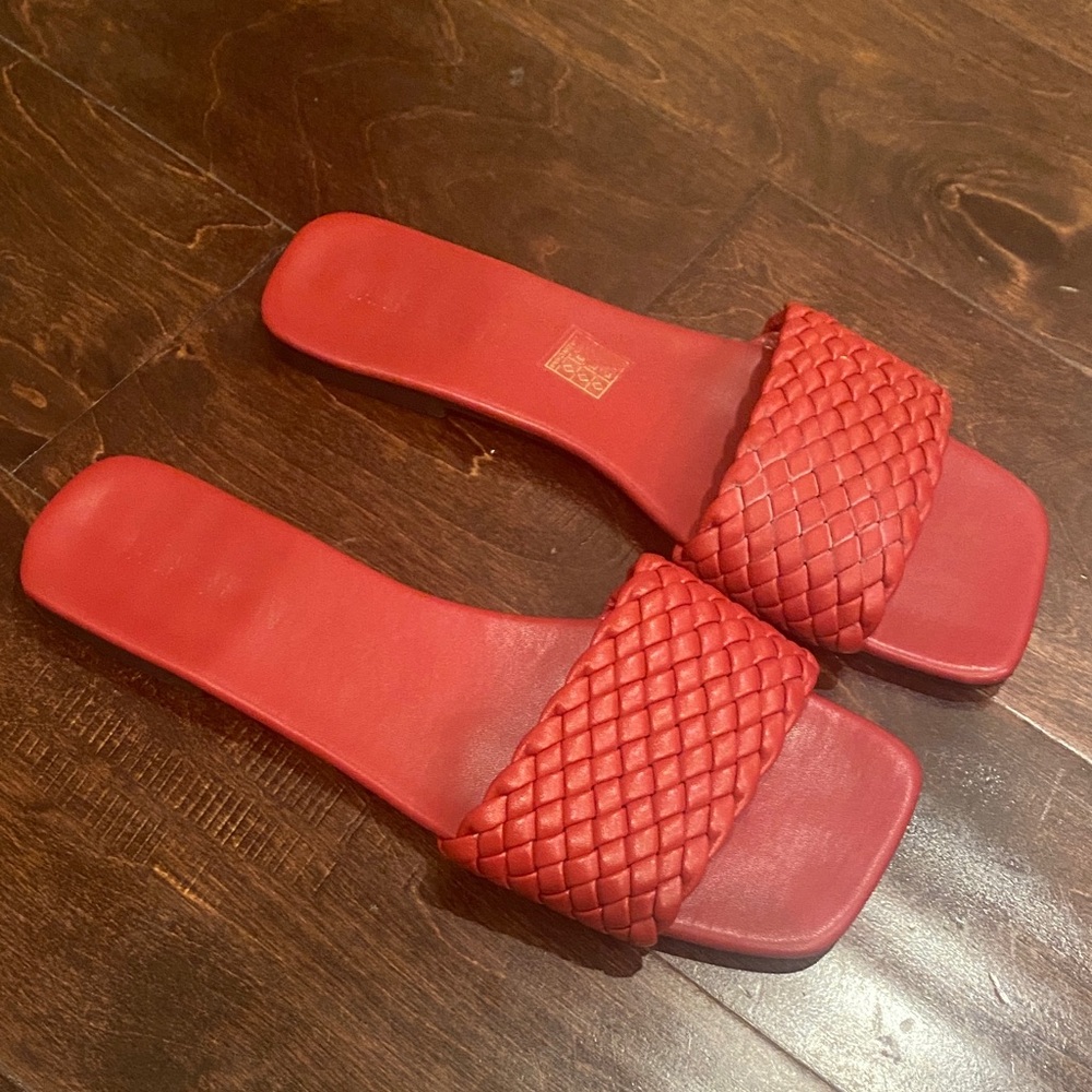 Red Woven Slide Sandals
